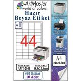ArtMaster A4 Hazır Beyaz Etiket 48.5X25.4MM 10 Sayfa 1 Paket 44 Lü Yapışkanlı Fotokopi Lazer Inkjet Kağıdı Yazıcılar Için Uyumlu - Standart