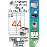 ArtMaster A4 Hazır Beyaz Etiket 48.5X25.4MM 100 Sayfa 1 Paket 44 Lü Yapışkanlı Fotokopi Lazer Inkjet Kağıdı Yazıcılar Için Uyumlu - Standart