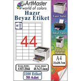 ArtMaster A4 Hazır Beyaz Etiket 48.5X25.4MM 50 Sayfa 1 Paket 44 Lü Yapışkanlı Fotokopi Lazer Inkjet Kağıdı Yazıcılar Için Uyumlu - Standart