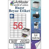ArtMaster A4 Hazır Beyaz Etiket 52.5X21.2MM 10 Sayfa 1 Paket 56 Lı Kendinden Yapışkanlı Fotokopi Lazer Inkjet Kağıdı Yazıcılar - Standart