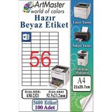 ArtMaster A4 Hazır Beyaz Etiket 52.5X21.2MM 100 Sayfa 1 Paket 56LI Kendinden Yapışkanlı Fotokopi Lazer Inkjet Kağıdı Yazıcılar - Standart
