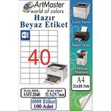 ArtMaster A4 Hazır Beyaz Etiket 52.5X29.7MM 100 Sayfa 1 Paket 40 Lı Kendinden Yapışkanlı Fotokopi Lazer Injekt Kağıdı Yazıcılar - Standart