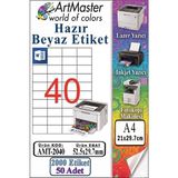 ArtMaster A4 Hazır Beyaz Etiket 52.5X29.7MM 50 Sayfa 1 Paket 40 Lı Kendinden Yapışkanlı Fotokopi Lazer Injekt Kağıdı Yazıcı Için - Standart