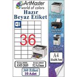ArtMaster A4 Hazır Beyaz Etiket 52.5X33MM 10 Sayfa 1 Paket 36 Lı Kendinden Yapışkanlı Fotokopi Lazer Inkjet Kağıdı Yazıcılar Için - Standart
