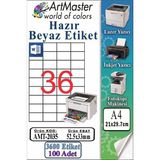 ArtMaster A4 Hazır Beyaz Etiket 52.5X33MM 100 Sayfa 1 Paket 36 Lı Kendinden Yapışkanlı Fotokopi Lazer Inkjet Kağıdı Yazıcılar Için - Standart