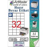ArtMaster A4 Hazır Beyaz Etiket 52.5X35MM 100 Sayfa 1 Paket 32 Li Kendinden Yapışkanlı Fotokopi Lazer Inkjet Kağıdı Yazıcılar Için - Standart