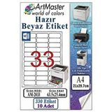 ArtMaster A4 Hazır Beyaz Etiket 63.5x25.4mm 10 Sayfa 1 Paket 33 Lü Kendinden Yapışkanlı Fotokopi Lazer İnkjet Kağıdı Yazıcılarla