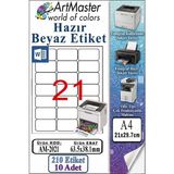 ArtMaster A4 Hazır Beyaz Etiket 63.5X38.1MM 10 Sayfa 1 Paket 21 Li Kendinden Yapışkanlı Fotokopi Lazer Inkjet Kağıdı Yazıcılarla - Standart