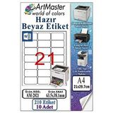 ArtMaster A4 Hazır Beyaz Etiket 63.5x38.1mm 10 Sayfa 1 Paket 21 Li Kendinden Yapışkanlı Fotokopi Lazer İnkjet Kağıdı Yazıcılarla
