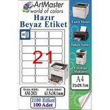 ArtMaster A4 Hazır Beyaz Etiket 63.5X38.1MM 100 Sayfa 1 Paket 21 Li Kendinden Yapışkanlı Fotokopi Lazer Inkjet Kağıdı Yazıcılarla - Standart