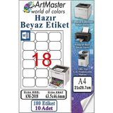 ArtMaster A4 Hazır Beyaz Etiket 63.5X46.6MM 10 Sayfa 1 Paket 18 Li Kendinden Yapışkanlı Fotokopi Lazer Inkjet Kağıdı Yazıcılarla - Standart