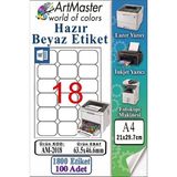 ArtMaster A4 Hazır Beyaz Etiket 63.5X46.6MM 100 Sayfa 1 Paket 18 Li Kendinden Yapışkanlı Fotokopi Lazer Inkjet Kağıdı Yazıcılarla - Standart
