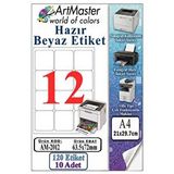 ArtMaster A4 Hazır Beyaz Etiket 63.5x72mm 10 Sayfa 1 Paket 12 Li Kendinden Yapışkanlı Fotokopi Lazer İnkjet Kağıdı Yazıcılar İçin