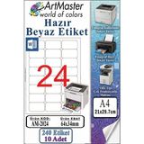 ArtMaster A4 Hazır Beyaz Etiket 64X34 mm 10 Sayfa 1 Paket 24 Lü Kendinden Yapışkanlı Fotokopi Lazer Inkjet Kağıdı Yazıcılar Için - Standart