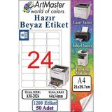 ArtMaster A4 Hazır Beyaz Etiket 64X34 mm 50 Sayfa 1 Paket 24 Lü Kendinden Yapışkanlı Fotokopi Lazer Inkjet Kağıdı Yazıcılar Için - Standart