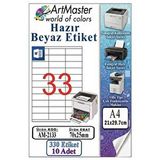 ArtMaster A4 Hazır Beyaz Etiket 70x25mm 10 Sayfa 1 Paket 33 Lü Kendinden Yapışkanlı Fotokopi Lazer İnkjet Kağıdı Yazıcılar İçin