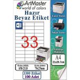 ArtMaster A4 Hazır Beyaz Etiket 70X25MM 100 Sayfa 1 Paket 33 Lü Kendinden Yapışkanlı Fotokopi Lazer Inkjet Kağıdı Yazıcılar Için - Standart