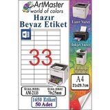 ArtMaster A4 Hazır Beyaz Etiket 70X25MM 50 Sayfa 1 Paket 33 Lü Kendinden Yapışkanlı Fotokopi Lazer Inkjet Kağıdı Yazıcılar Için - Standart