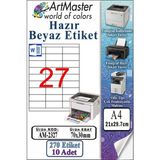 ArtMaster A4 Hazır Beyaz Etiket 70X30 mm 10 Sayfa 1 Paket 27 Li Kendinden Yapışkanlı Fotokopi Lazer Inkjet Kağıdı Yazıcılar Için - Standart