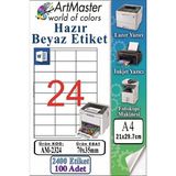 ArtMaster A4 Hazır Beyaz Etiket 70X35 mm 100 Sayfa 1 Paket 24 Lü Kendinden Yapışkanlı Fotokopi Lazer Inkjet Kağıdı Yazıcılar Için - Standart