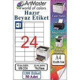ArtMaster A4 Hazır Beyaz Etiket 70X35 mm 50 Sayfa 1 Paket 24 Lü Kendinden Yapışkanlı Fotokopi Lazer Inkjet Kağıdı Yazıcılar Için - Standart