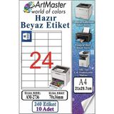 ArtMaster A4 Hazır Beyaz Etiket 70X36 mm 10 Sayfa 1 Paket 24 Lü Kendinden Yapışkanlı Fotokopi Lazer Inkjet Kağıdı Yazıcılar Için - Standart