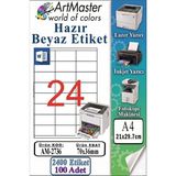 ArtMaster A4 Hazır Beyaz Etiket 70X36 mm 100 Sayfa 1 Paket 24 Lü Kendinden Yapışkanlı Fotokopi Lazer Inkjet Kağıdı Yazıcılar Için - Standart