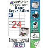 ArtMaster A4 Hazır Beyaz Etiket 70X37.125MM 100 Sayfa 1 Paket 24 Lü Kendinden Yapışkanlı Fotokopi Lazer Inkjet Kağıdı Yazıcılar - Standart