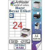 ArtMaster A4 Hazır Beyaz Etiket 70X37.12MM 10 Sayfa 1 Paket 24 Lü Kendinden Yapışkanlı Fotokopi Lazer Inkjet Kağıdı Yazıcılar - Standart