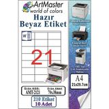ArtMaster A4 Hazır Beyaz Etiket 70X38MM 10 Sayfa 1 Paket 21 Li Kendinden Yapışkanlı Fotokopi Lazer Inkjet Kağıdı Yazıcılar Için - Standart
