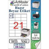 ArtMaster A4 Hazır Beyaz Etiket 70X38MM 100 Sayfa 1 Paket 21 Li Kendinden Yapışkanlı Fotokopi Lazer Inkjet Kağıdı Yazıcılar Için - Standart