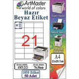 ArtMaster A4 Hazır Beyaz Etiket 70X38MM 50 Sayfa 1 Paket 21 Li Kendinden Yapışkanlı Fotokopi Lazer Inkjet Kağıdı Yazıcılar Için - Standart