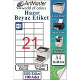 ArtMaster A4 Hazır Beyaz Etiket 70X42MM 100 Sayfa 1 Paket 21 Li Kendinden Yapışkanlı Fotokopi Lazer Inkjet Kağıdı Yazıcılar Için - Standart