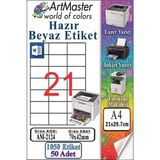 ArtMaster A4 Hazır Beyaz Etiket 70X42MM 50 Sayfa 1 Paket 21 Li Kendinden Yapışkanlı Fotokopi Lazer Inkjet Kağıdı Yazıcılar Için - Standart