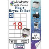 ArtMaster A4 Hazır Beyaz Etiket 70X46 mm 10 Sayfa 1 Paket 18 Li Kendinden Yapışkanlı Fotokopi Lazer Inkjet Kağıdı Yazıcılar Için - Standart
