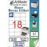 ArtMaster A4 Hazır Beyaz Etiket 70X46 mm 100 Sayfa 1 Paket 18 Li Kendinden Yapışkanlı Fotokopi Lazer Inkjet Kağıdı Yazıcılar Için - Standart