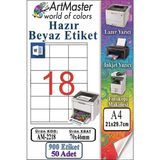 ArtMaster A4 Hazır Beyaz Etiket 70X46 mm 50 Sayfa 1 Paket 18 Li Kendinden Yapışkanlı Fotokopi Lazer Inkjet Kağıdı Yazıcılar Için - Standart