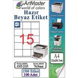 ArtMaster A4 Hazır Beyaz Etiket 70X56MM 100 Sayfa 1 Paket 15 Li Kendinden Yapışkanlı Fotokopi Lazer Inkjet Kağıdı Yazıcılar Için - Standart