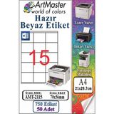 ArtMaster A4 Hazır Beyaz Etiket 70X56MM 50 Sayfa 1 Paket 15 Li Kendinden Yapışkanlı Fotokopi Lazer Inkjet Kağıdı Yazıcılar Için - Standart