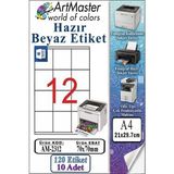 ArtMaster A4 Hazır Beyaz Etiket 70X70 mm 10 Sayfa 1 Paket 12 Li Kendinden Yapışkanlı Fotokopi Lazer Inkjet Kağıdı Yazıcılar Için - Standart