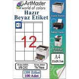 ArtMaster A4 Hazır Beyaz Etiket 70X70 mm 100 Sayfa 1 Paket 12 Li Kendinden Yapışkanlı Fotokopi Lazer Inkjet Kağıdı Yazıcılar Için - Standart