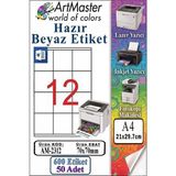 ArtMaster A4 Hazır Beyaz Etiket 70X70 mm 50 Sayfa 1 Paket 12 Li Kendinden Yapışkanlı Fotokopi Lazer Inkjet Kağıdı Yazıcılar Için - Standart