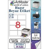 ArtMaster A4 Hazır Beyaz Etiket 95.5X65.5 mm 8 Li 10 Sayfa 1 Paket Kendinden Yapışkanlı Fotokopi Lazer Inkjet Kağıdı Yazıcılar - Standart