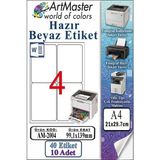 ArtMaster A4 Hazır Beyaz Etiket 99.1X139MM 10 Sayfa 1 Paket 4 Lü Kendinden Yapışkanlı Fotokopi Lazer Inkjet Kağıdı Yazıcılar Ile - Standart
