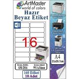 ArtMaster A4 Hazır Beyaz Etiket 99.1X34MM 10 Sayfa 1 Paket 16 Lı Kendinden Yapışkanlı Fotokopi Lazer Inkjet Kağıdı Yazıcılar Için - Standart