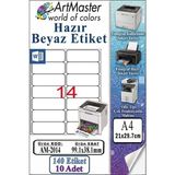 ArtMaster A4 Hazır Beyaz Etiket 99.1X38.1MM 10 Sayfa 1 Paket 14 Lü Kendinden Yapışkanlı Fotokopi Lazer Inkjet Kağıdı Yazıcılarla - Standart