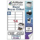 ArtMaster A4 Hazır Beyaz Etiket 99.1x38.1mm 10 Sayfa 1 Paket 14 Lü Kendinden Yapışkanlı Fotokopi Lazer İnkjet Kağıdı Yazıcılarla
