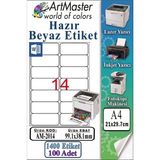 ArtMaster A4 Hazır Beyaz Etiket 99.1X38.1MM 100 Sayfa 1 Paket 14 Lü Kendinden Yapışkanlı Fotokopi Lazer Inkjet Kağıdı Yazıcılarla - Standart