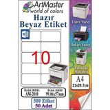 ArtMaster A4 Hazır Beyaz Etiket 99.1X57 mm 50 Sayfa 1 Paket 10 Lu Kendinden Yapışkanlı Fotokopi Lazer Inkjet Kağıdı Yazıcılar Ile - Standart