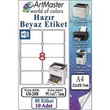 ArtMaster A4 Hazır Beyaz Etiket 99.1X67.7MM 10 Sayfa 1 Paket 8 Li Kendinden Yapışkanlı Fotokopi Lazer Inkjet Kağıdı Yazıcılarla - Standart